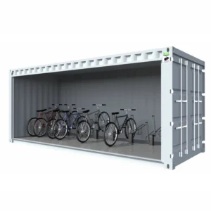 Abrigo para bicicletas em contentor semi-coberto de 20 pés para 16 lugares